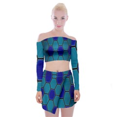 Hexagon Background Geometric Mosaic Off Shoulder Top With Mini Skirt Set by Sapixe