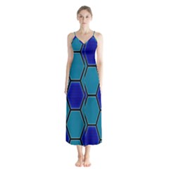 Hexagon Background Geometric Mosaic Button Up Chiffon Maxi Dress by Sapixe