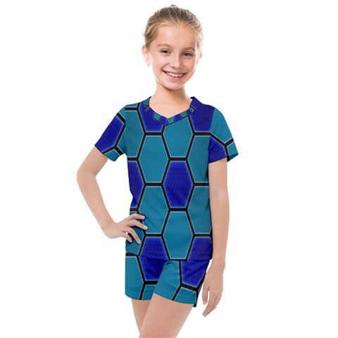 Hexagon Background Geometric Mosaic Kids  Mesh Tee And Shorts Set by Sapixe