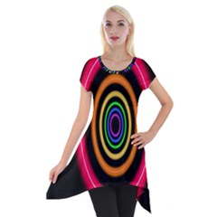 Neon Light Abstract Pattern Lines Short Sleeve Side Drop Tunic by Sapixe