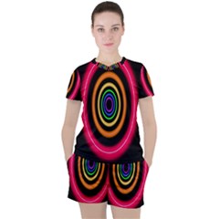 Neon Light Abstract Pattern Lines Women s Tee And Shorts Set