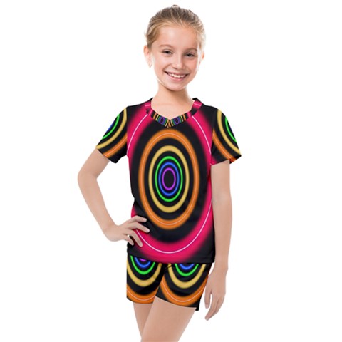 Neon Light Abstract Pattern Lines Kids  Mesh Tee And Shorts Set by Sapixe