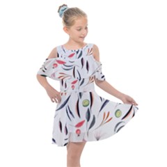 Watercolor Tablecloth Fabric Design Kids  Shoulder Cutout Chiffon Dress