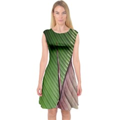 Leaf Banana Leaf Greenish Lines Capsleeve Midi Dress by Sapixe