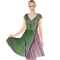 Leaf Banana Leaf Greenish Lines Cap Sleeve Front Wrap Midi Dress by Sapixe