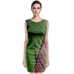 Leaf Banana Leaf Greenish Lines Sleeveless Velvet Midi Dress by Sapixe