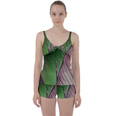 Leaf Banana Leaf Greenish Lines Tie Front Two Piece Tankini by Sapixe