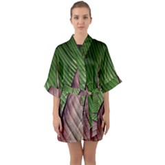 Leaf Banana Leaf Greenish Lines Quarter Sleeve Kimono Robe by Sapixe