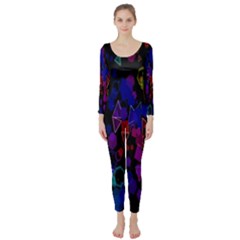 Rainbow Pattern Geometric Texture Long Sleeve Catsuit by Sapixe