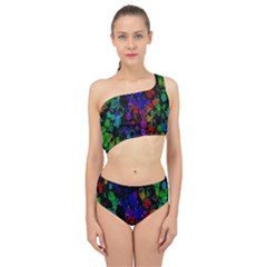 Rainbow Pattern Geometric Texture Spliced Up Two Piece Swimsuit