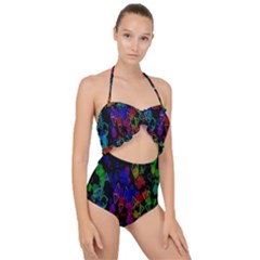 Rainbow Pattern Geometric Texture Scallop Top Cut Out Swimsuit