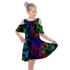 Rainbow Pattern Geometric Texture Kids  Shoulder Cutout Chiffon Dress by Sapixe