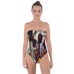 Tiffany Window Colorful Pattern Tie Back One Piece Swimsuit by Sapixe