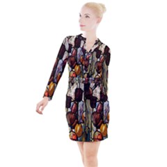 Tiffany Window Colorful Pattern Button Long Sleeve Dress by Sapixe