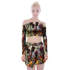 Tiffany Window Colorful Pattern Off Shoulder Top With Mini Skirt Set