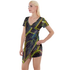 Leaf Abstract Nature Design Plant Short Sleeve Asymmetric Mini Dress by Sapixe