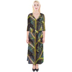 Leaf Abstract Nature Design Plant Quarter Sleeve Wrap Maxi Dress by Sapixe