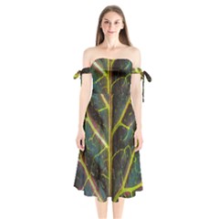 Leaf Abstract Nature Design Plant Shoulder Tie Bardot Midi Dress by Sapixe