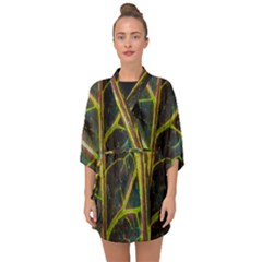 Leaf Abstract Nature Design Plant Half Sleeve Chiffon Kimono