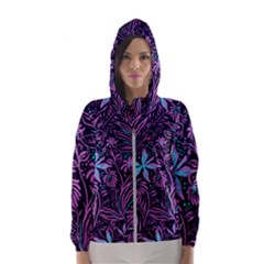 Stamping Pattern Leaves Drawing Hooded Windbreaker (women) by Sapixe