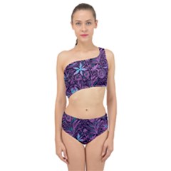 Stamping Pattern Leaves Drawing Spliced Up Two Piece Swimsuit