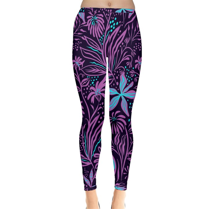 Stamping Pattern Leaves Drawing Inside Out Leggings