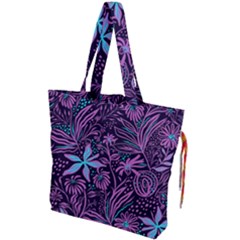 Stamping Pattern Leaves Drawing Drawstring Tote Bag