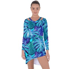 Leaves Tropical Palma Jungle Asymmetric Cut-out Shift Dress by Sapixe