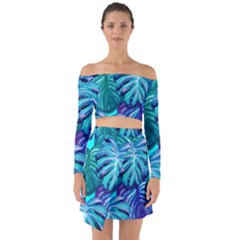 Leaves Tropical Palma Jungle Off Shoulder Top With Skirt Set by Sapixe