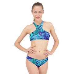 Leaves Tropical Palma Jungle High Neck Bikini Set