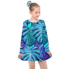 Leaves Tropical Palma Jungle Kids  Long Sleeve Dress by Sapixe