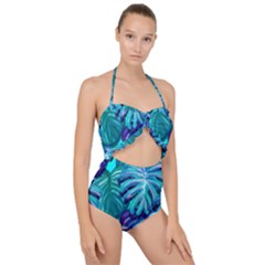 Leaves Tropical Palma Jungle Scallop Top Cut Out Swimsuit