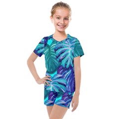 Leaves Tropical Palma Jungle Kids  Mesh Tee And Shorts Set