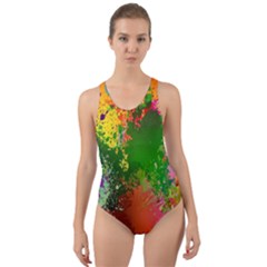 Embroidery Dab Color Spray Cut-out Back One Piece Swimsuit by Sapixe