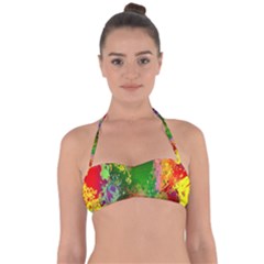 Embroidery Dab Color Spray Halter Bandeau Bikini Top by Sapixe