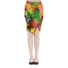 Embroidery Dab Color Spray Midi Wrap Pencil Skirt by Sapixe