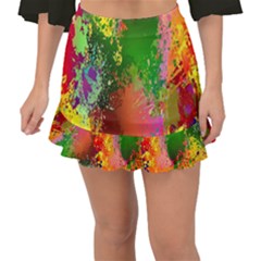 Embroidery Dab Color Spray Fishtail Mini Chiffon Skirt by Sapixe