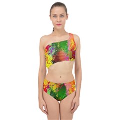 Embroidery Dab Color Spray Spliced Up Two Piece Swimsuit