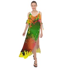 Embroidery Dab Color Spray Maxi Chiffon Cover Up Dress