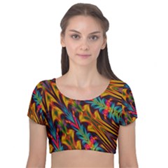 Background Abstract Texture Velvet Short Sleeve Crop Top 