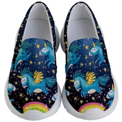 Black & Blue Stars & Unicorn Pattern Kid s Lightweight Slip Ons by PattyVilleDesigns