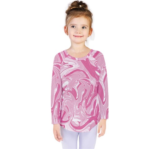 Pink Marble Painting Texture Pattern Kids  Long Sleeve Tee by Sapixe