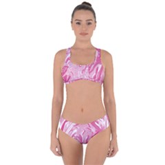 Pink Marble Painting Texture Pattern Criss Cross Bikini Set by Sapixe