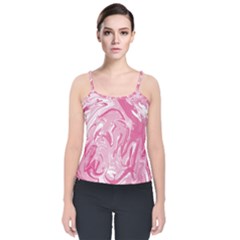 Pink Marble Painting Texture Pattern Velvet Spaghetti Strap Top by Sapixe