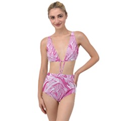 Pink Marble Painting Texture Pattern Tied Up Two Piece Swimsuit by Sapixe