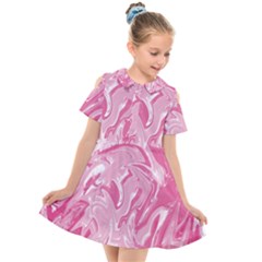 Pink Marble Painting Texture Pattern Kids  Short Sleeve Shirt Dress by Sapixe