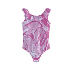 Pink Marble Painting Texture Pattern Kids  Frill Swimsuit by Sapixe