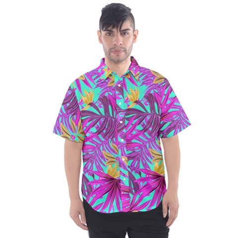 Tropical Greens Leaves Design Men s Short Sleeve Shirt by Sapixe