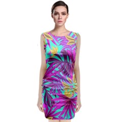 Tropical Greens Leaves Design Sleeveless Velvet Midi Dress by Sapixe