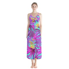 Tropical Greens Leaves Design Button Up Chiffon Maxi Dress by Sapixe